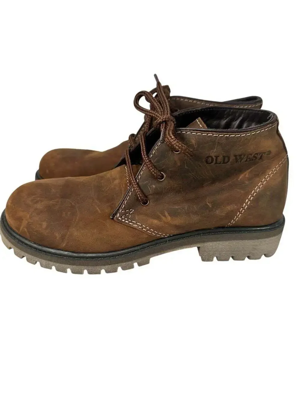 NWT Old West Boots Big Kids Size 4.5D Brown Leather Rough Outdoors Rugged
